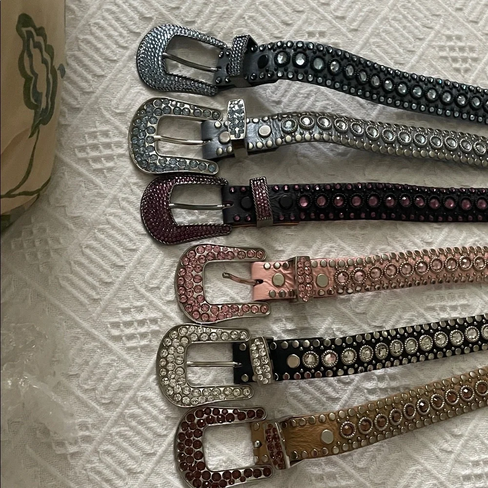 2 Kippys Leather Swarovski Cowgirl Black Brown Crystal Studded Belts 30 small